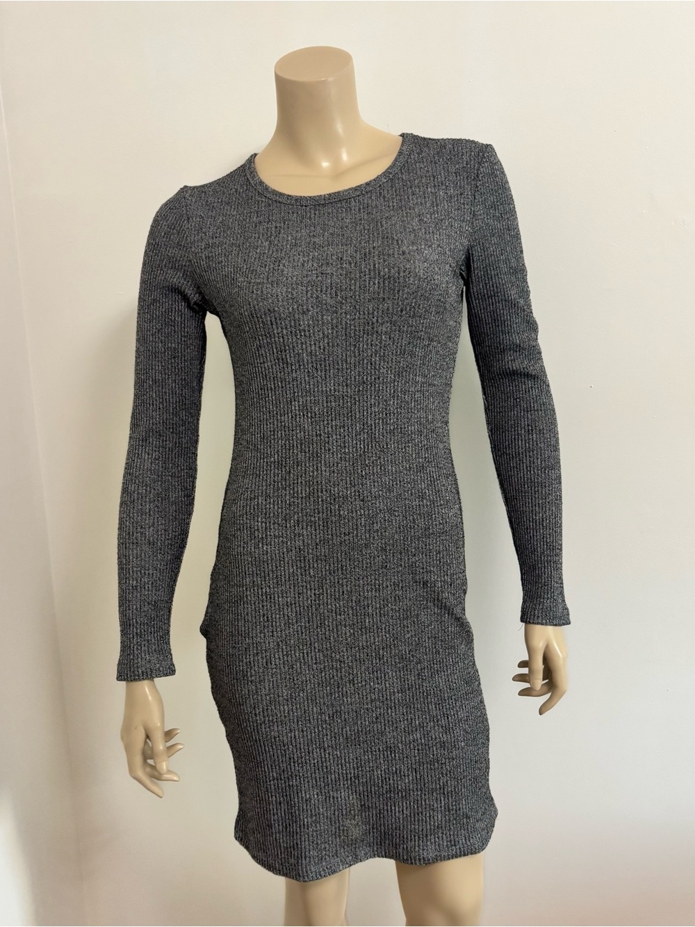 Harlow Charcoal Ribbed Long-Sleeve Bodycon Dress